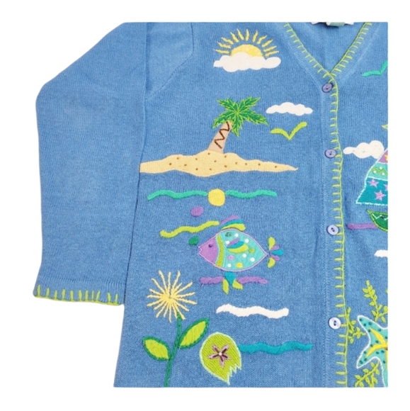 The Quacker Factory Blue Cardigan Seaside Size M - Picture 7 of 9